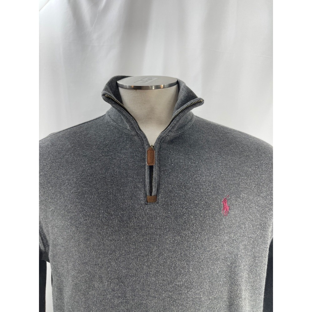 Men's Polo Ralph Lauren 1/4 Zip Pullover Sweater Med Dark Gray‎ Cotton Knit